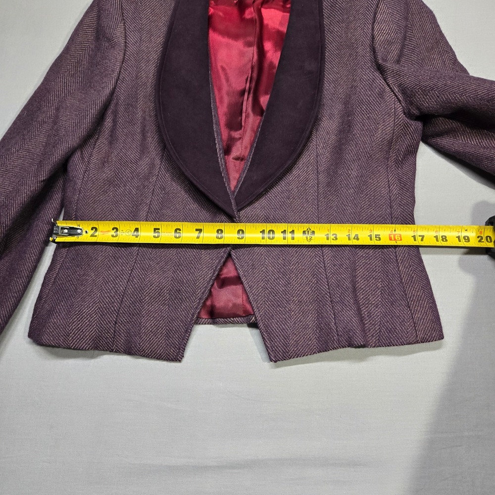 Vintage Oscar de la Renta Cropped Tux Blazer Purple Tweed Velvet Collar Size 10 - Picture 11 of 13